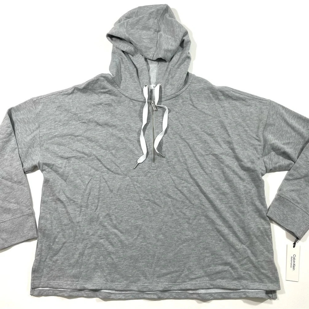 New Calvin Klein Performance Hooded Half Zip Shirt Grey 2X